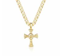 Gold Plated Celtic Claddagh Cross Pendant - Luxury Finish and Detailing (Pendant Weight: 14.5g, Chain: 29g, Width: 6 mm and Length: 22 Inches) - Bling King London