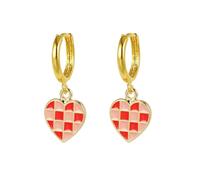 Gold Plated Checker Small Hoop Earrings Dainty Simple Enamel Checkerboard Black White Grid Round Circle Lightweight C shaped Huggie Hoop Earrings for Women 70s 80s Birthday Party Jewelry Gifts, S