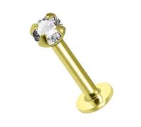 Gold Plated Claw Set 3mm Round Cz Stone 925 Sterling Silver Internally Threaded 16 Gauge - 8mm Length Round Base Lip Labret - Tragus Bar Piercing - Conch , Helix Labret Stud - Tragus Earring