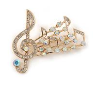 Gold Plated Clear/Ab Crystal Musical Notes Brooch - 58mm W