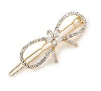 Gold Plated Clear Crystal Open Bow Hair Slide/Grip - 55mm Across