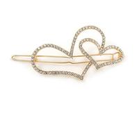Gold Plated Clear Crystal Open Double Heart Hair Slide/Grip - 75mm Across