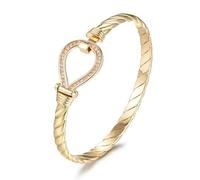 Gold Plated Closed Loop Bangle with Pink Stones - 6mm Wide, 8-Inch Fit, 20g Lightweight - Tarnish Resistant Statement Jewellery for Women - Bling King London