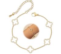 Gold Plated Clover Bracelet, Cubic Zirconia Four Leaf Clover Charm Bracelet Adjustable Chain, Simple Classic Fashionable Elegant Gold Lucky Leaf Bracelet Light Adjustable Comfortable Jewellery