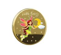 Gold Plated Commemorative Coin, Tooth Fairy Cartoon Design, Lucky Tooth Coin for Kids, Collectible Anime Treasure Coin, Iron Material, 34g, 4x0.3cm