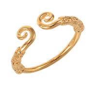 Gold Plated Copper Adjustable Bangle with Embossed Carved Design, Versatile Style Minimalist Statement Bracelet for Men and Women, Unique Chinese Dragon Inspired Accessory