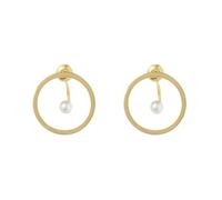 Gold Plated Copper Hollow Large Circle Stud Earrings, Inner Tiny Wire Drop Single Pearl Minimalist Open Ring Dangle Earrings for Women Jewelry Gift
