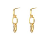 Gold Plated Copper Interlocking Oval Drop Earrings, Micro Pave CZ Double Linked Circle Dangle Earrings, Geometric Jewelry for Office Dating Wedding Daily Wear