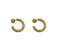 Gold Plated Copper Open C Studs, Detachable Solid Round Ball Thick Tube Half Circle Minimalist Two-Wear Metal Earrings Women Daily Gift