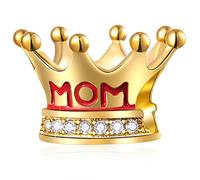 Gold Plated Crown Mum Charms, My Queen Mother Charms fit Pandora Mothers Day Bracelet, 925 Sterling Silver Best Mom Royal Crown Tiara Beads, Gifts for Mummy/Mommy/Grandma