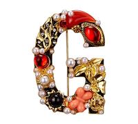 Gold Plated Crystal Pearl Initial Brooch with Enamel Colored Letter for Elegant Jewelry (C, One Size)