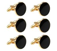 Gold Plated Cufflinks for Men, Retro Alloy Round Classic Tuxedo Golden Cufflinks Black Shirt Suit Button Cuff Links Dress Shirt Studs for Wedding Party Business Birthday Father's Day