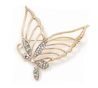 Gold Plated Diamante Open 'Butterfly' Brooch - 6.5cm Length