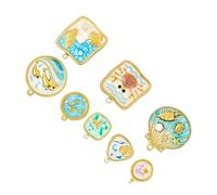 Gold Plated Enamel Pendants, Ocean Theme Jewelry Set (18K Gold)
