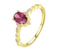 Gold Plated Engagement Ring, Rings for Me Vintage Leaf with Red Oval Shape Lab Created Ruby 9K Yellow Gold Size L 1/2