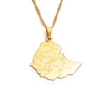 Gold Plated Ethiopia Cities Areas Map Necklace Pendant & 45cm Chain Ethiopian Lion UK