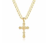 Gold-Plated Filigree Cross Pendant with 22-Inch 4mm Cuban Chain - Elegant Religious Necklace - Bling King London