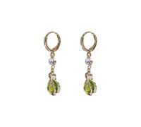 Gold Plated Gourd Shaped Drop Earrings Green Crystal Lucky Calabash Dangle Earrings with Cubic Zirconia Accent Huggie Hoop Earring for Women