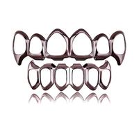 Gold Plated Grillz Open Face, Top&Bottom Teeth Grillz Caps Vampire Fangs Grill Hip Hop Teeth Grills, for Men Women(Black)