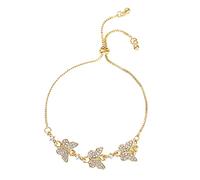 Gold-Plated Happy Colourful Butterfly Bracelet Full Flower Leaf Bracelet Butterfly Rhinestone Bracelet Zirconia Adjustment Bracelets for Women Cross Bracelet Men (Gold, One Size)