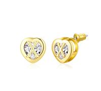 Gold Plated Heart Initial CZ Stud Earrings Birthday Gifts for Girls Kids(X)