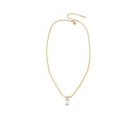 Gold-Plated Herringbone Necklace with Emerald-Cut Crystal Pendant - Adjustable Chain, Dainty & Elegant Jewelry for Women - Minimalist Statement Necklace, Lobster Clasp