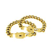 Gold Plated His and Hers Square Heart Lock Bracelet Bangles Matching Jewelry Set for Him and Her, Cuban Chain Bracelets for Couples Y853(gold)