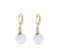 Gold - Plated Hoop Earrings with Moonstone - like Beads & Sparkling Cubic Zirconia, Elegant Women's Jewelry for Daily Wear & Special Occasions