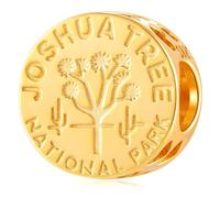 Gold Plated Joshua Tree National Park Round Charms for Pandora Travel Bracelet, 925 Sterling Silver Nature Inspired USA Souvenir California Beads, Gift for Vacation Graduation