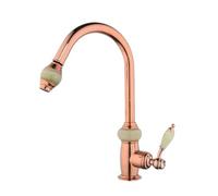 Gold Plated Kitchen Faucet Jade and Diamond Handle Faucet for Sink Kitchen Basin Faucet with 360 Degree Swivel Spout Brass Faucet,Rose Golden