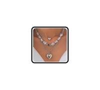 Gold Plated Layered Heart Pendant Necklace for Women,3Pcs Irregular Pearl Stackable Clavicle Choker Necklace Dainty Punk Hip Hop Party Jewelry Gifts, L, Metal, No Gemstone