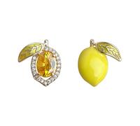 Gold-plated Lemon Asymmetric Earrings Hand-made Dropped Glaze Bright Yellow Glazed Diamond Fruit Sweet Element Earrings
