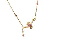 Gold Plated Magic Genie Lamp Pendant Necklace with Pink & Clear Crystals - Whimsical Y2K Style Jewelry for Everyday Sparkle