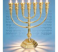 Gold Plated Menorah 7 Branch Hanukkah Menorah Candle Holder - Jewish Menorahs 7 Arm Candlestick Holder - Chanukah Candle Holders Shabbat