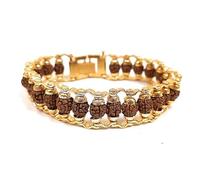 Gold Plated Metal Designer Stylish Bracelet Natural 5 Mukhi Rudraksha 6-7Mm Original Channel Design For Men Women Buys Girls Unisex Spiritual Jewelry For Positive Energy And Healing-B0CW9GZG-DNM