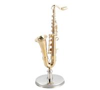 Gold-Plated Mini Saxophone Model - Brass Musical Instrument, Decorative Saxophone Ornament, Collector Gift | Home Office Display Jazz Music Decor Small Brass Sax Gift Idea