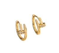 Gold Plated Nail Stud Earrings for Women, Dainty Paved Geometric Circle Studs, Trendy Metal Electroplated Hypoallergenic Ear Jewelry Gift