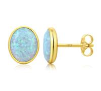 Gold Plated Opal Earrings 925 Sterling Silver Oval Opal Stud Earrings White Hypoallergenic Ear Studs Jewellery for Women 6 mm