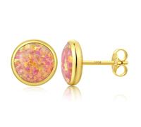 Gold Plated Opal Earrings 925 Sterling Silver Round Opal Stud Earrings Pink Hypoallergenic Ear Studs Jewellery for Women 6 mm