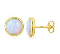 Gold Plated Opal Earrings 925 Sterling Silver Round Opal Stud Earrings White Hypoallergenic Ear Studs Jewellery for Women 8 mm