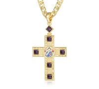 Gold Plated Pectoral Cross Pendant with Exquisite Detailing and Stones (Pendant: 60mm length, Chain: 22" length, 6mm width, Weight: 45g) - Bling King London