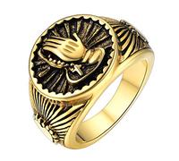 Gold Plated Praying Hands Ring for Couples Vintage Catholic Faith Jewellery Sacred Heart Ring Piece Spiritual Finger Decoration Size 7