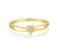 Gold Plated Ring, Woman Rings Infinity Star with Round Diamond 18K Yellow Gold Size R 1/2