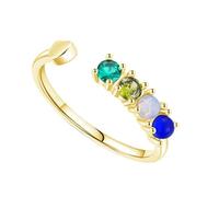 Gold Plated Rings for Women, Ladies Ring Heart Open Adjustable with Colorful Round Shape Cubic Zirconia 9K Yellow Gold Size Q 1/2