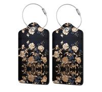 Gold Plated Roses Business Travel PU Leather Label Suitable for Handbags/Backpacks/Luggage, Black, 2 Pcs