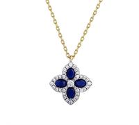 Gold-plated Silver Blue CZ Pointed Quatrefoil Clover Necklace - ANC074B Jewelco London Gold One Size