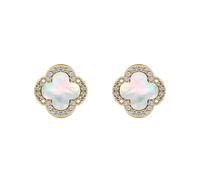 Gold-plated Silver Clover MOP CZ Halo Lucky Charm Earrings - AES259-GP Jewelco London Gold One Size
