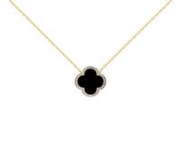 Gold-plated Silver Clover Onyx CZ Lucky Charm Necklace 16-18" - ANC102-GP Jewelco London Gold One Size