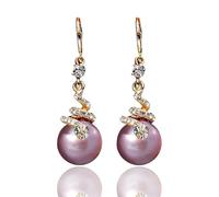 Gold Plated Snake Pearl Earrings, Dainty Pearl Snake Earrings for Women, Gothic Gold Snake Shape Earrings, Snake Pearl Dangle Drop Earrings, Statement Funky New Year Earrings Jewelry Gift (Purple)