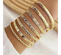 Gold-Plated Stackable Bangle Set, 6 Pieces, Adjustable 6.1-6.8 cm, Decorative Indian Style Cuff Bracelets for Women